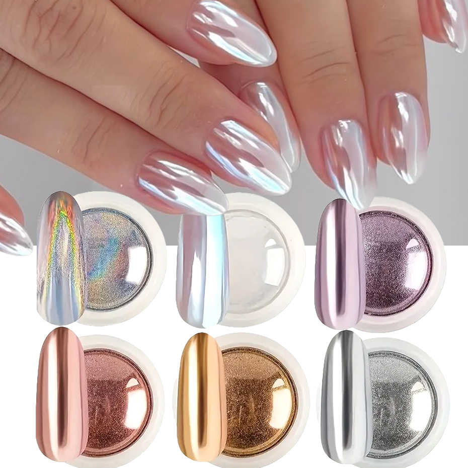 Nail Glitter Chrome - 6 adet Krom Ayna Beyaz Tırnak
