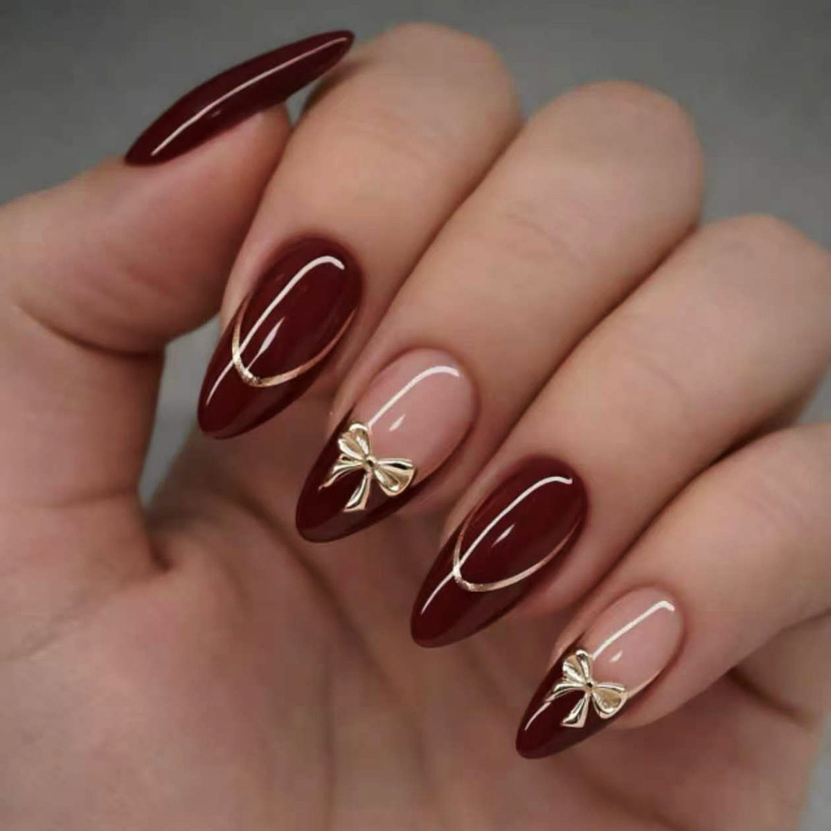 Nail Art Red - 24 Adet Retro Şarap Kırmızısı Fransız