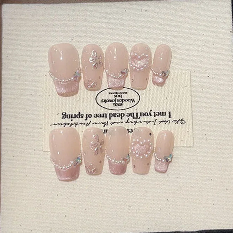 Nail Art Pink Cat Eye - 10 adet sevimli el yapımı kedi