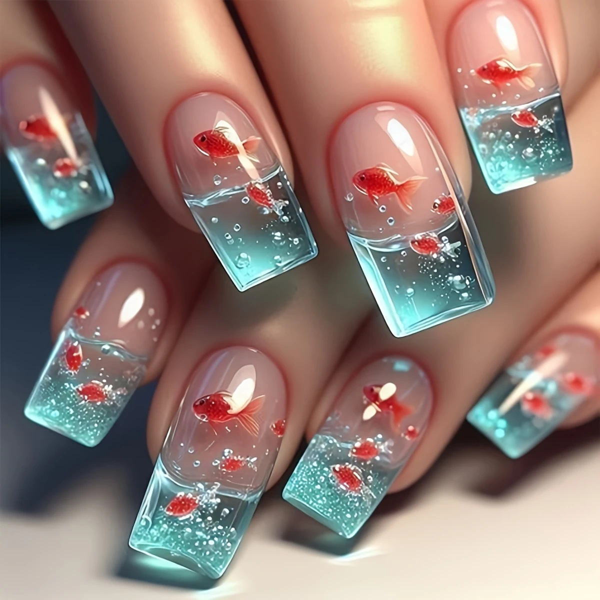 Nail Art Red - Kadınlar için orta uzunlukta kare takma