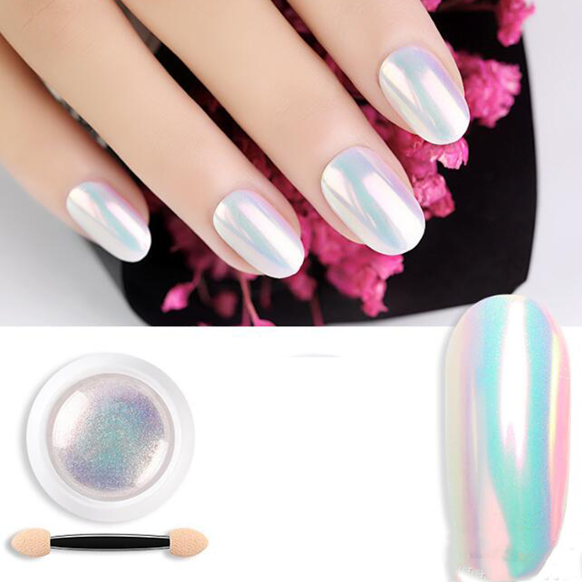 Nail Glitter Chrome - 1 Kavanoz İnci Beyazı Kabuk Tozu