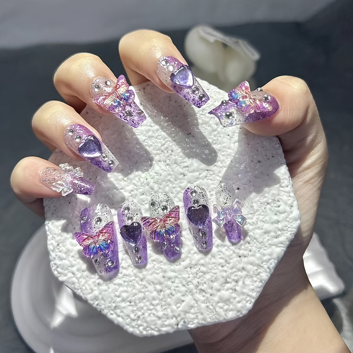 Nail Art Red - 10 adet Mor Fantezi Kelebek takma