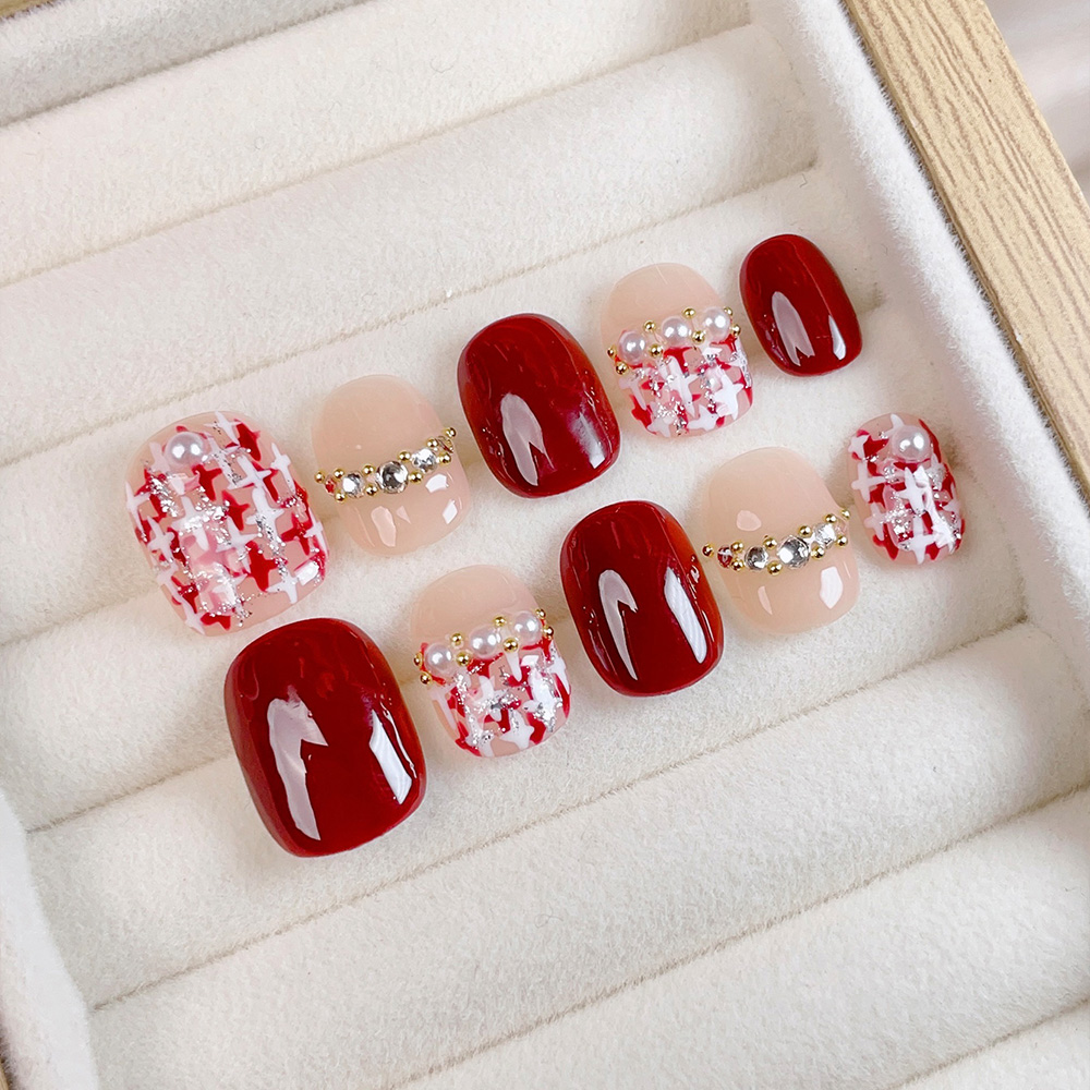 Nail Art Red - 10 adet Kısa Kare Yuvarlak El
