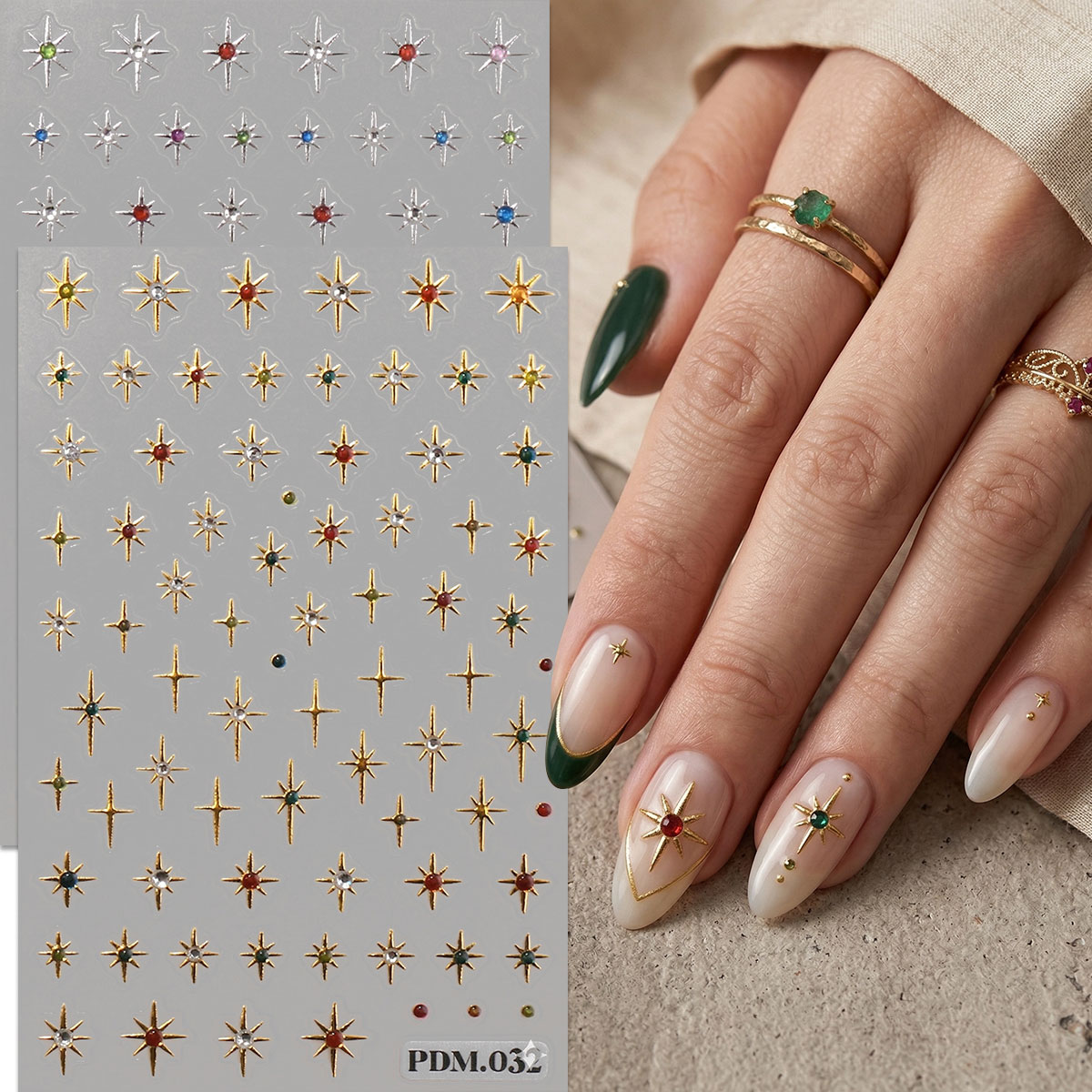 Nail Art Ramadan - Altın Gümüş Yıldız Desenli Tırnak Sanatı